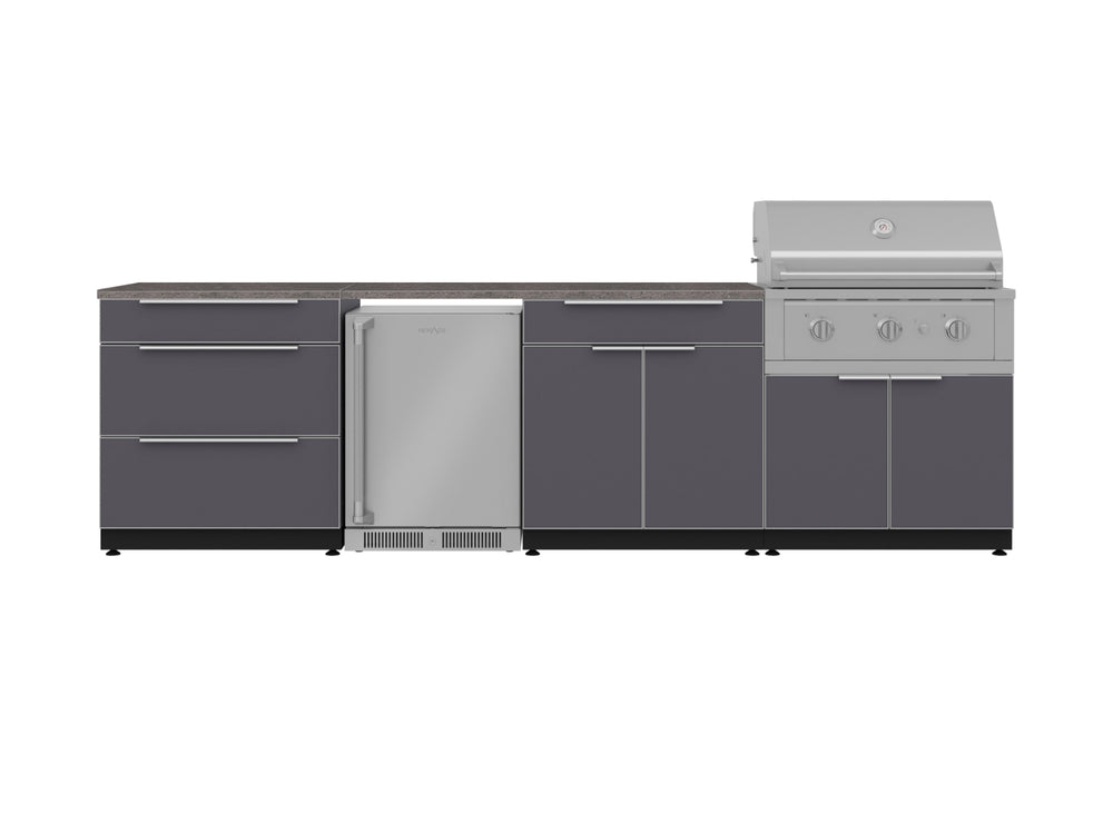 NewAge Outdoor Kitchens Aluminum 7-Piece Cabinet Set with 3-Drawer, Bar, Grill Cabinet, Performance Grill, Countertops and Fridge-71901-Garage Giant