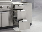 NewAge Outdoor Kitchens Outdoor Grill Island Stainless-Steel 6-Piece Cabinet Set with Casters 1 Door, 3 Drawer, Grill Cabinet, Platinum Grill and Dekton in Aeris Countertops - (Liquid Propane) 