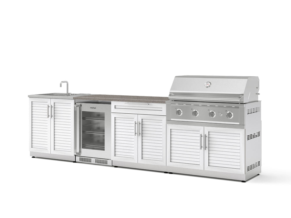NewAge Outdoor Kitchens Stainless Steel 6-Piece Cabinet Set with Sink, Bar, Grill Cabinet, Performance Grill, Countertop and Glass Door Fridge-73844-Garage Giant