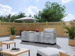 NewAge Outdoor Kitchens Stainless Steel 7-Piece Cabinet Set with 3-Drawer, Bar, Grill Cabinet, Performance Grill, Countertops and Fridge-66567-Garage Giant 