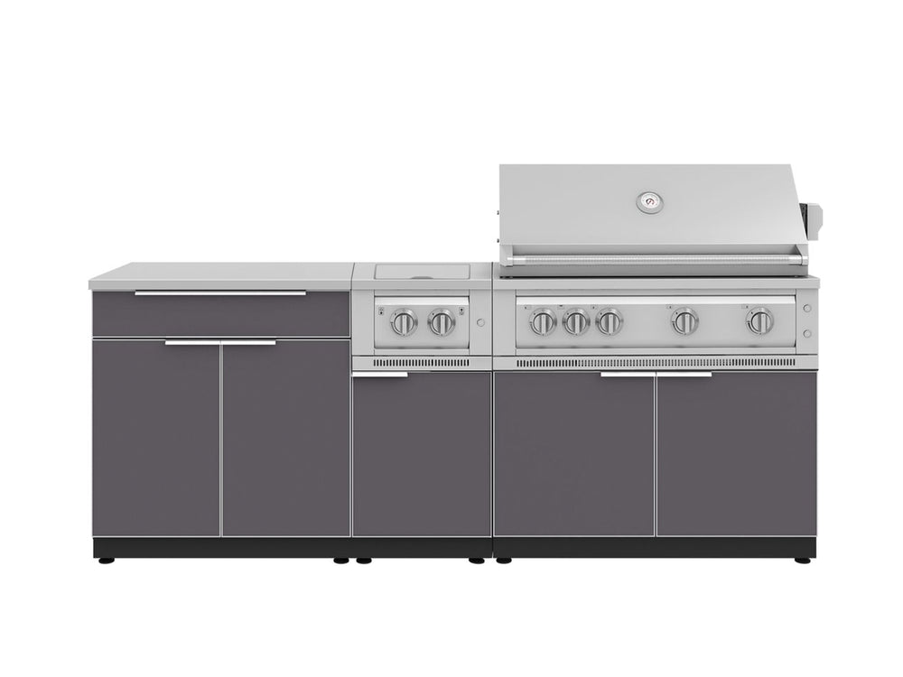 NewAge Outdoor Kitchens Aluminum 6-Piece Cabinet Set with Platinum Grill, Dual Side Burner, Bar and Grill Cabinet and Stainless Steel Countertop.-71547-Garage Giant