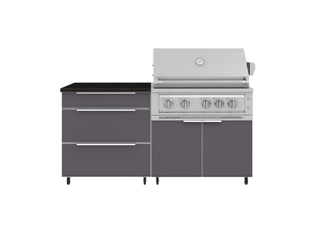 NewAge Outdoor Kitchens Aluminum 4-Piece Cabinet Set with Casters and 3 Drawer, Grill Cabinet, Platinum Grill, Countertop-72133-Garage Giant