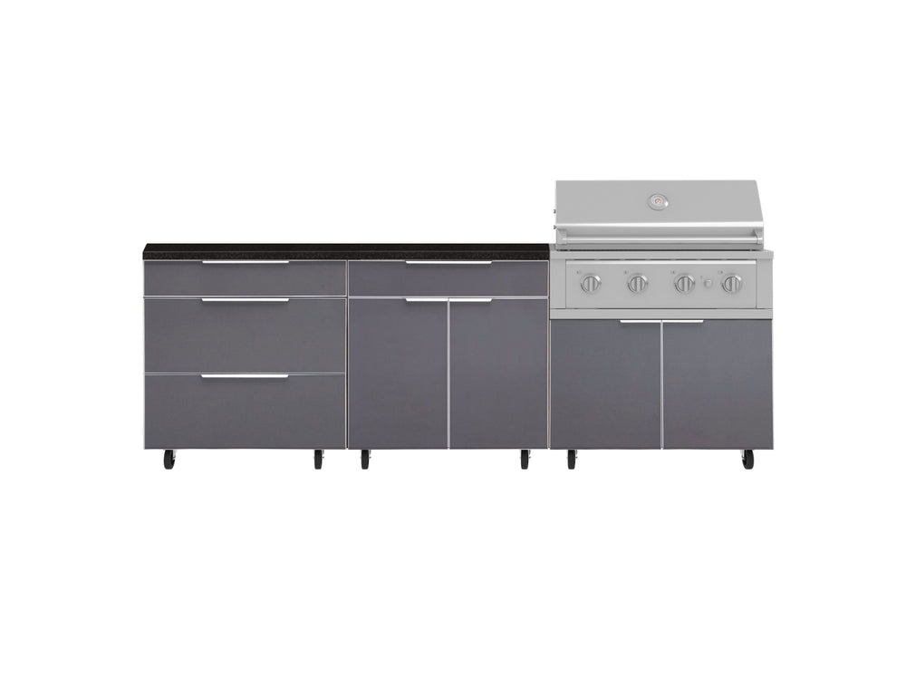 NewAge Outdoor Kitchens Aluminum 5-Piece Cabinet Set With Casters and 3 Drawer, Bar, Grill Cabinet, Performance Grill, Countertop-72568-Garage Giant