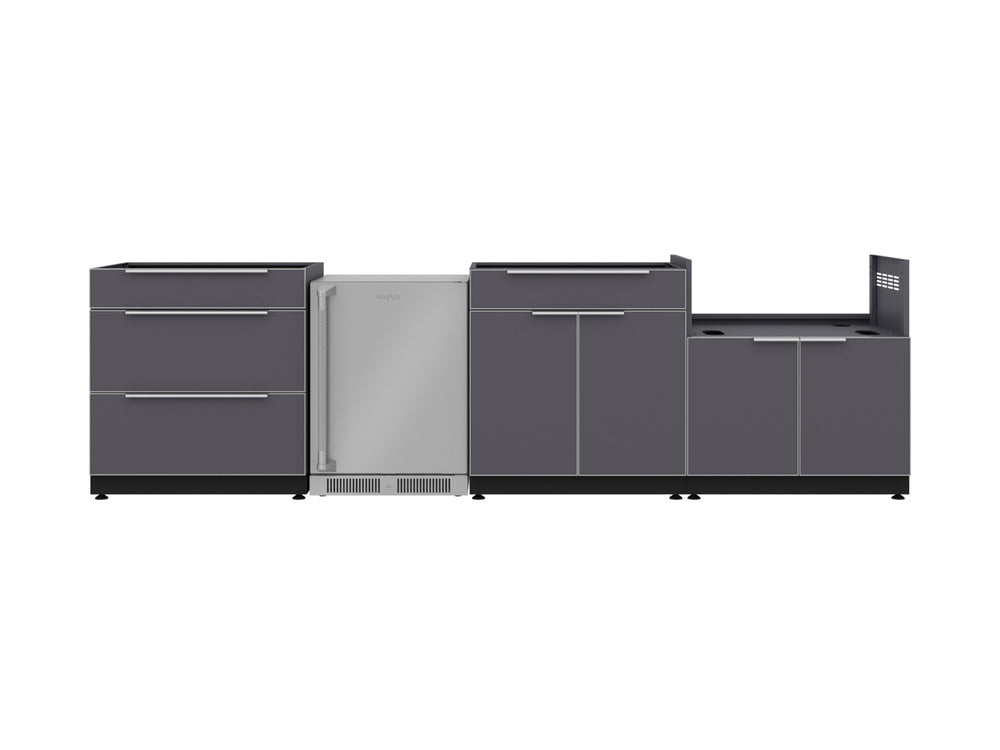 NewAge Outdoor Kitchens Aluminum 4-Piece Cabinet Set with 3-Drawer, Bar, Grill Cabinet and Fridge-66534-Garage Giant
