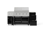 NewAge Outdoor Kitchens Outdoor Grill Island Aluminum 6-Piece Cabinet Set with Casters and 3-Drawer, Grill Cabinet, Performance Grill, Side Burner and Dekton in Aeris Countertop - (Liquid Propane) 