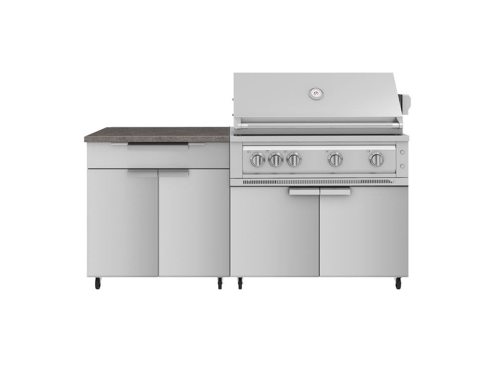 NewAge Outdoor Kitchens Stainless Steel 4-Piece Cabinet Set with Caster and Bar, Grill Cabinet, Performance Grill, and Countertop-72290-Garage Giant