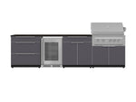NewAge Outdoor Kitchens Aluminum 7-Piece Cabinet Set with 3-Drawer, Bar, Grill Cabinet, Platinum Grill, Countertops and Fridge-71845-Garage Giant 