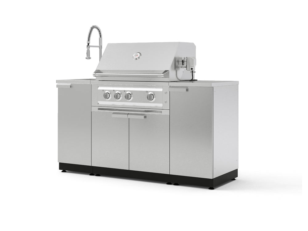 NewAge Outdoor Kitchens Outdoor Grill Island Stainless-Steel 5-Piece Cabinet Set with Sink, 1 Door, Grill Cabinet, Platinum Grill and Stainless Steel Countertop-75387-Garage Giant