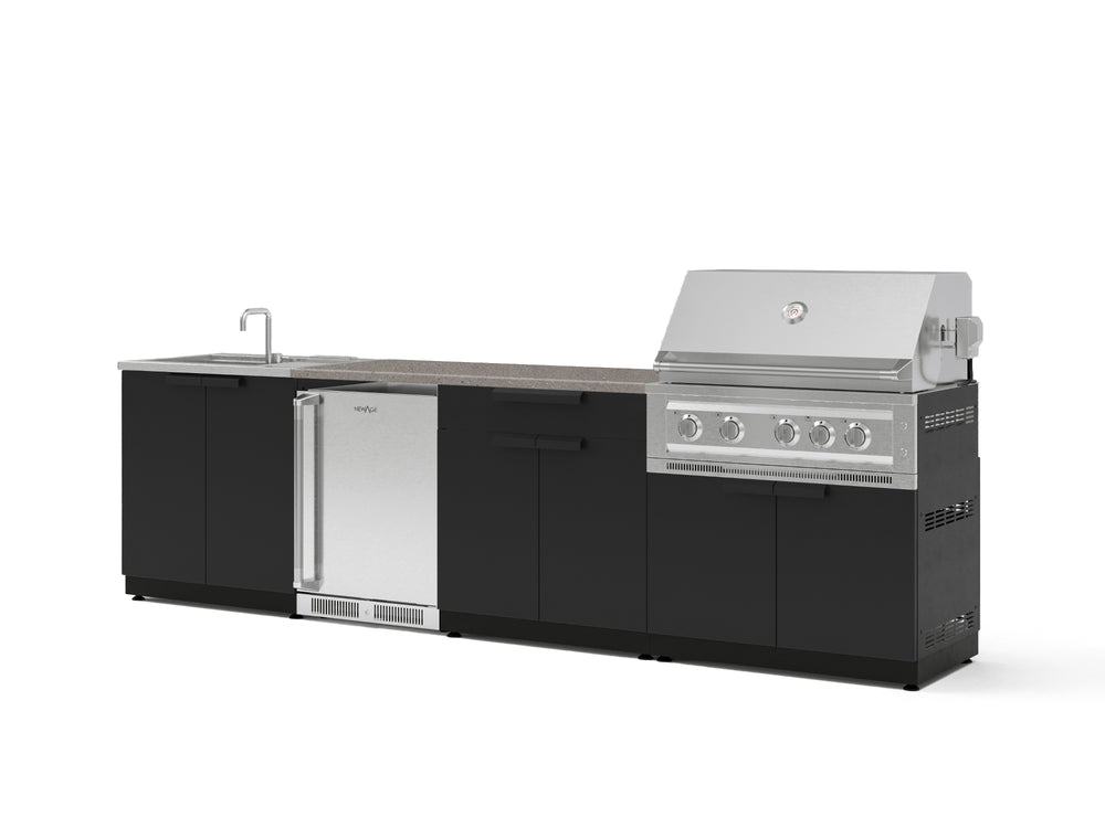 NewAge Outdoor Kitchens Stainless Steel 6-Piece Cabinet Set with Sink, Bar, Grill Cabinet, Platinum Grill, Countertop and Stainless Steel Door Fridge-73816-Garage Giant