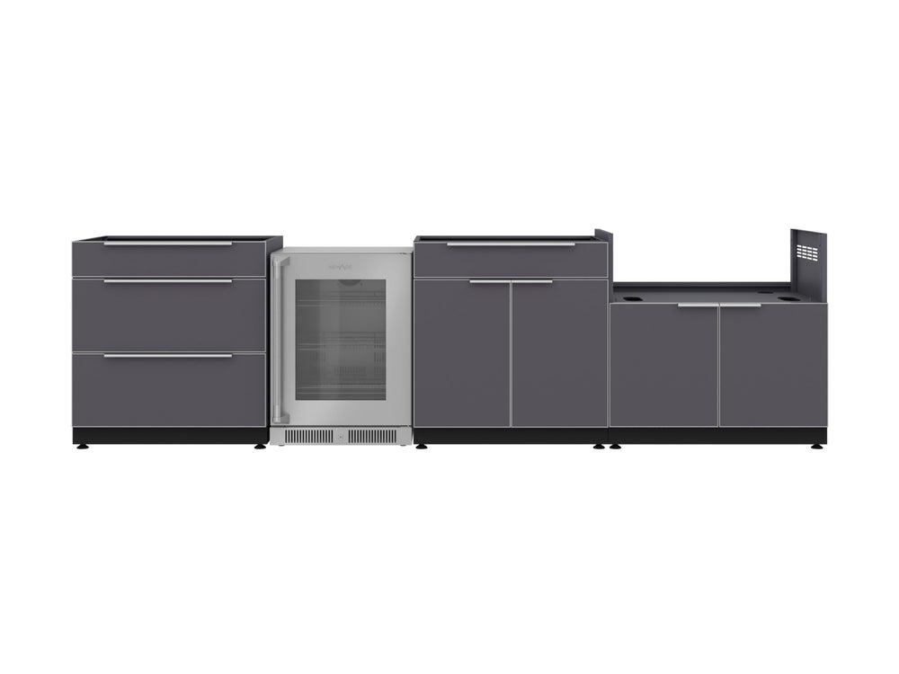 NewAge Outdoor Kitchens Aluminum 4-Piece Cabinet Set with 3-Drawer, Bar, Grill Cabinet and Fridge-66550-Garage Giant