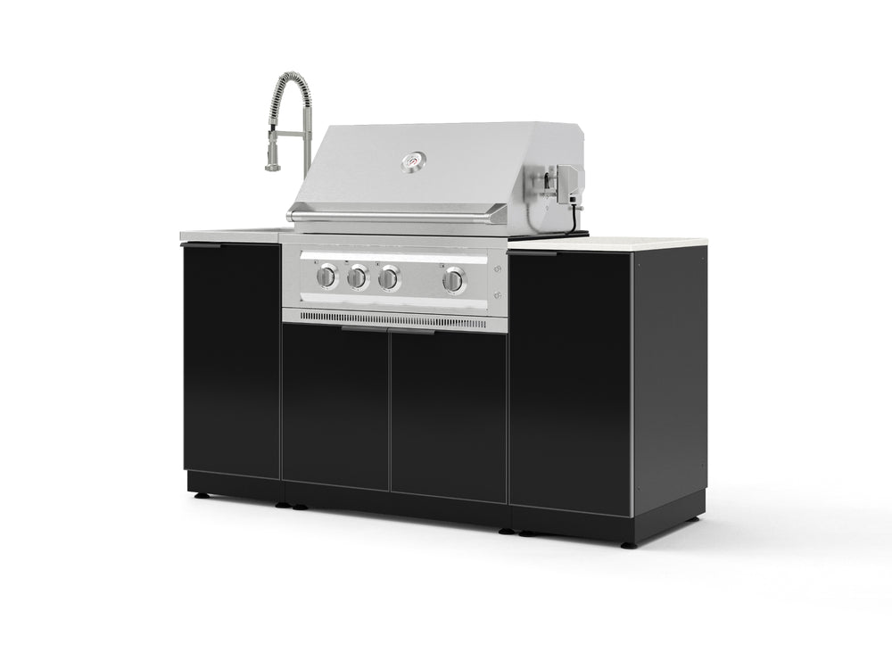 NewAge Outdoor Kitchens Outdoor Grill Island Aluminum 5-Piece Cabinet Set with Sink, 1 Door, Grill Cabinet, Platinum Grill and Stainless Steel Countertop - (Natural Gas) | Garage Giant