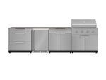 NewAge Outdoor Kitchens Stainless Steel 7-Piece Cabinet Set with 3-Drawer, Bar, Grill Cabinet, Performance Grill, Countertop, and Fridge-71923-Garage Giant 