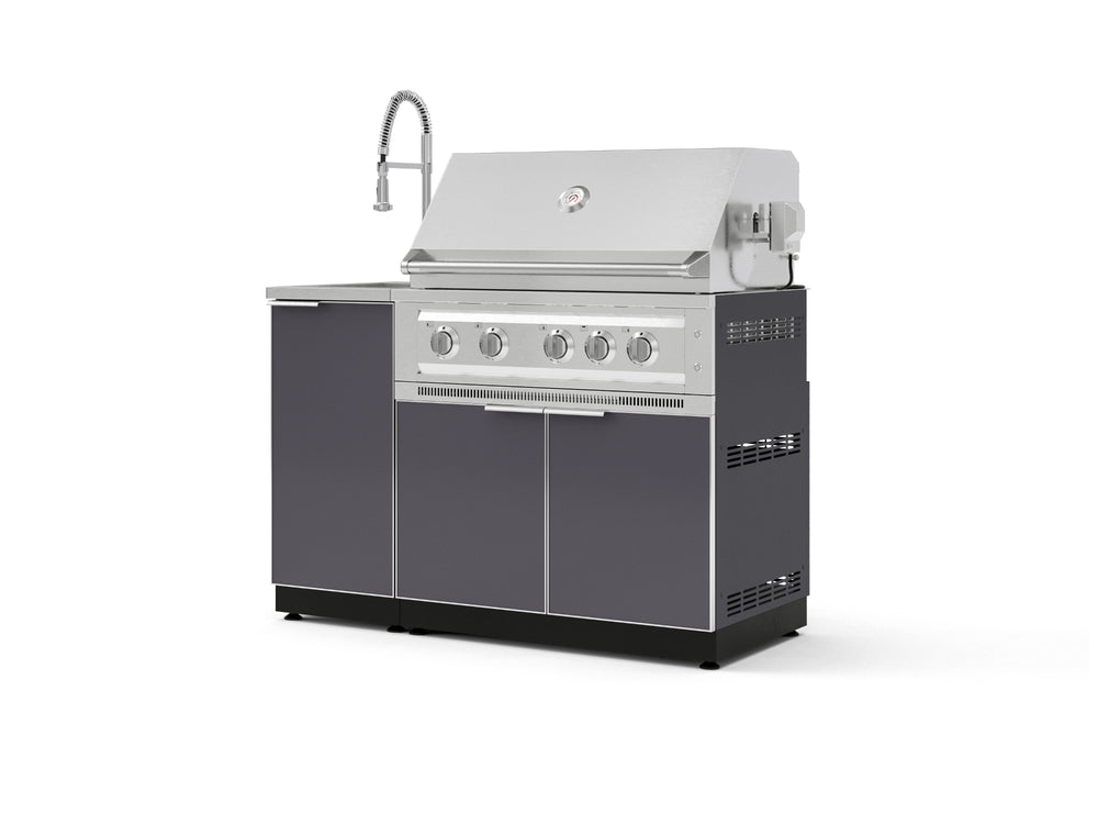 NewAge Outdoor Kitchens Outdoor Grill Island Aluminum 3-Piece Cabinet Set with Sink, Grill Cabinet and Platinum Grill-75337-Garage Giant