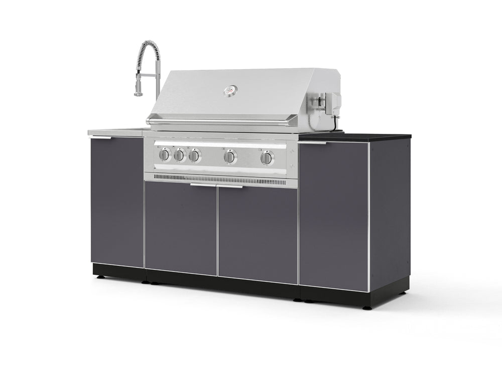 NewAge Outdoor Kitchens Outdoor Grill Island Aluminum 5-Piece Cabinet Set with Sink, 1 Door, Grill Cabinet, Platinum Grill and Stainless Steel Countertop - (Liquid Propane) | Garage Giant