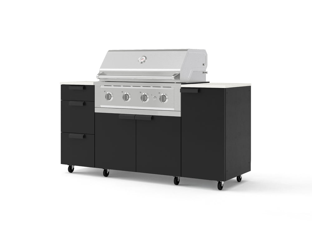 NewAge Outdoor Kitchens Outdoor Grill Island Stainless-Steel 6-Piece Cabinet Set with Casters 1 Door, 3 Drawer, Grill Cabinet, Performance Grill and Dekton in Aeris Countertops - (Liquid Propane) | Garage Giant