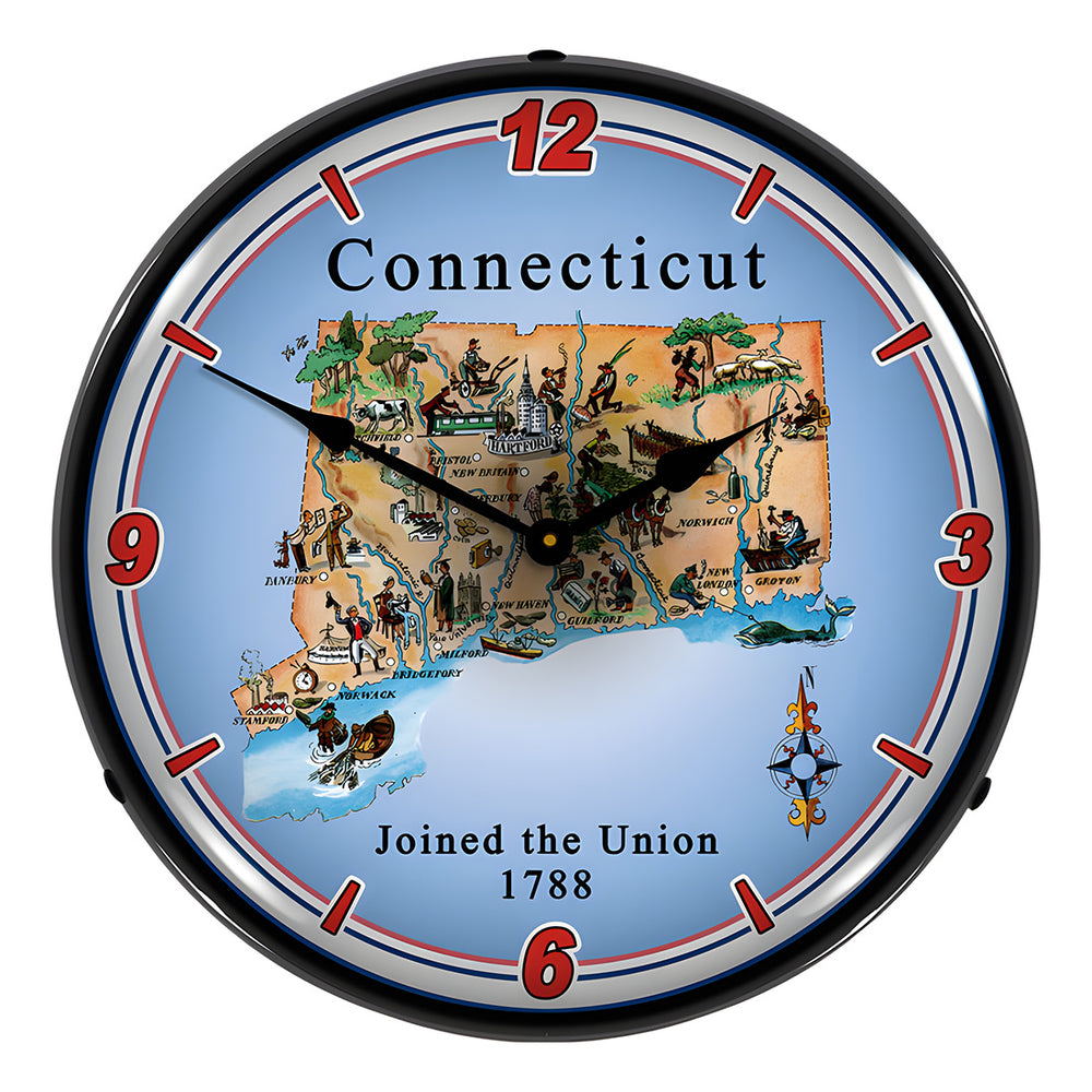 Collectable Sign and Clock State of Connecticut Backlit Wall Clock-20041089-Garage Giant