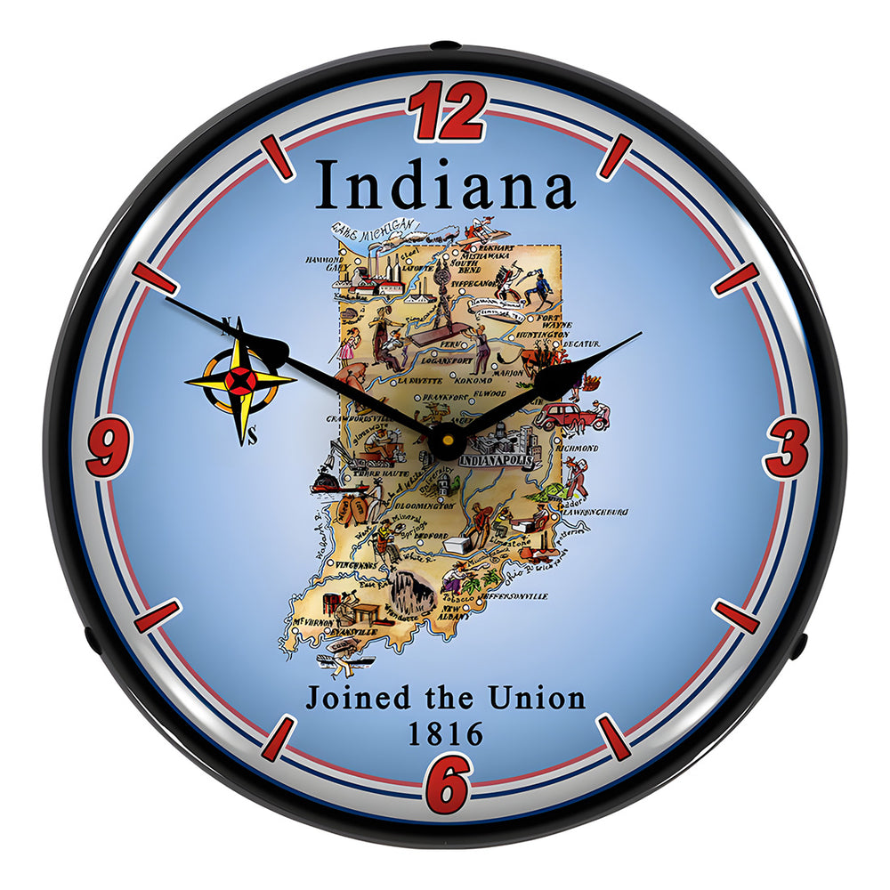 Collectable Sign and Clock State of Indiana Backlit Wall Clock-20041096-Garage Giant