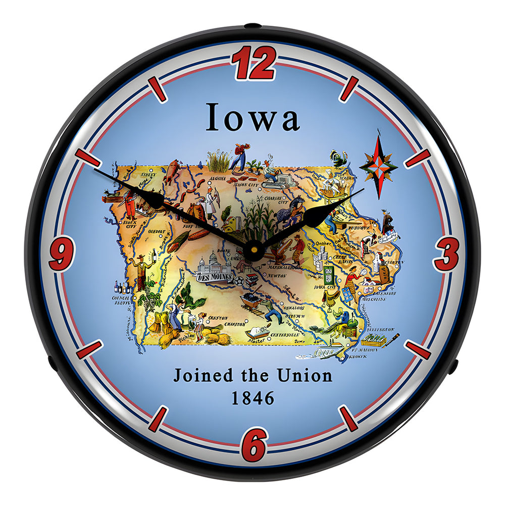 Collectable Sign and Clock State of Iowa Backlit Wall Clock-20041097-Garage Giant