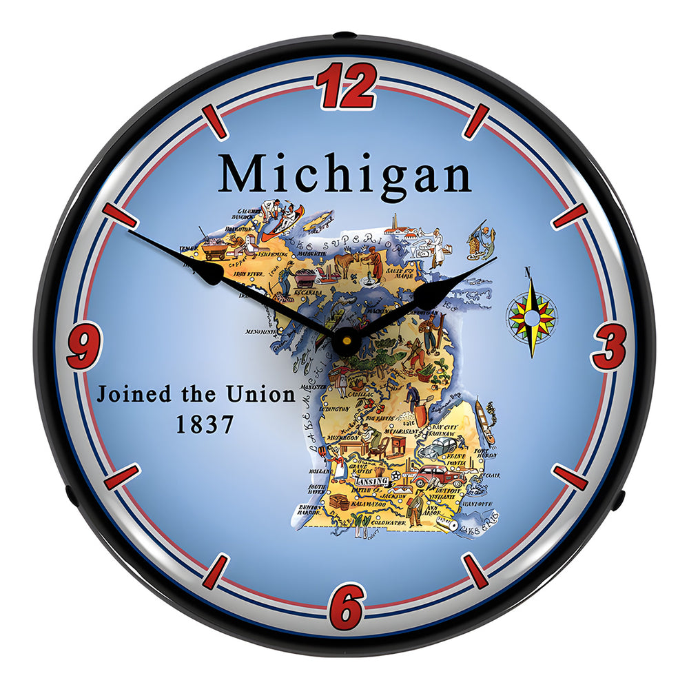 Collectable Sign and Clock State of Michigan Backlit Wall Clock-20041104-Garage Giant