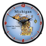 Collectable Sign and Clock State of Michigan Backlit Wall Clock-20041104-Garage Giant 