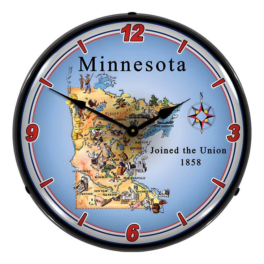 Collectable Sign and Clock State of Minnesota Backlit Wall Clock