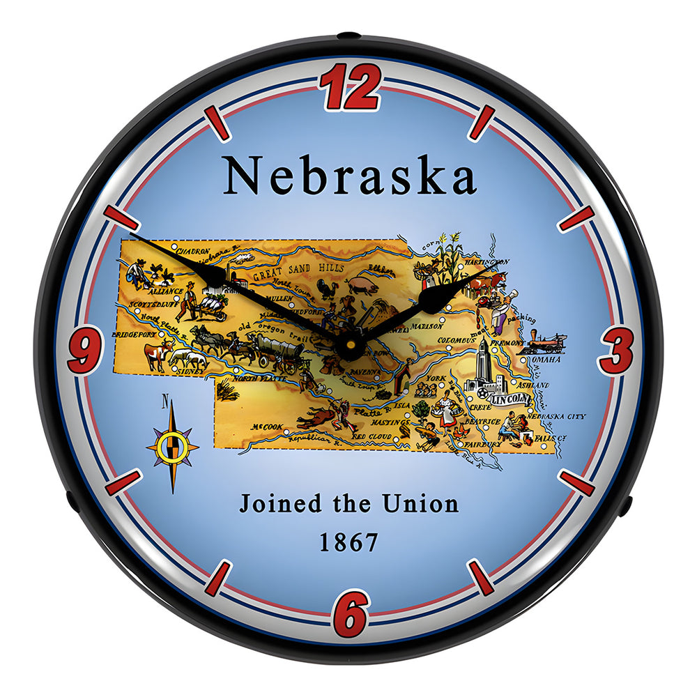Collectable Sign and Clock State of Nebraska Backlit Wall Clock-20041109-Garage Giant