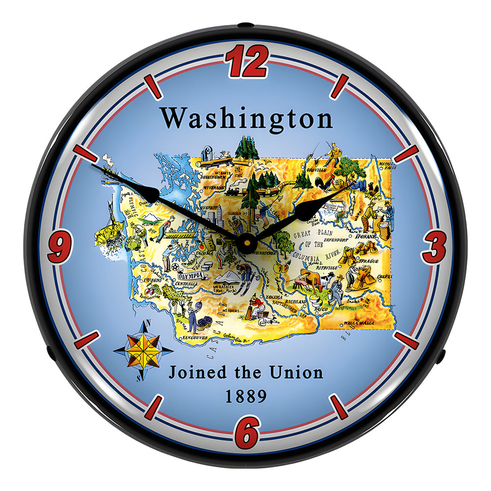 Collectable Sign and Clock State of Washington Backlit Wall Clock
