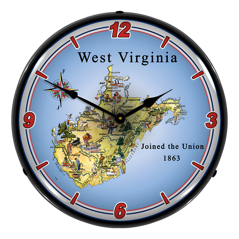 Collectable Sign and Clock State of West Virginia Backlit Wall Clock