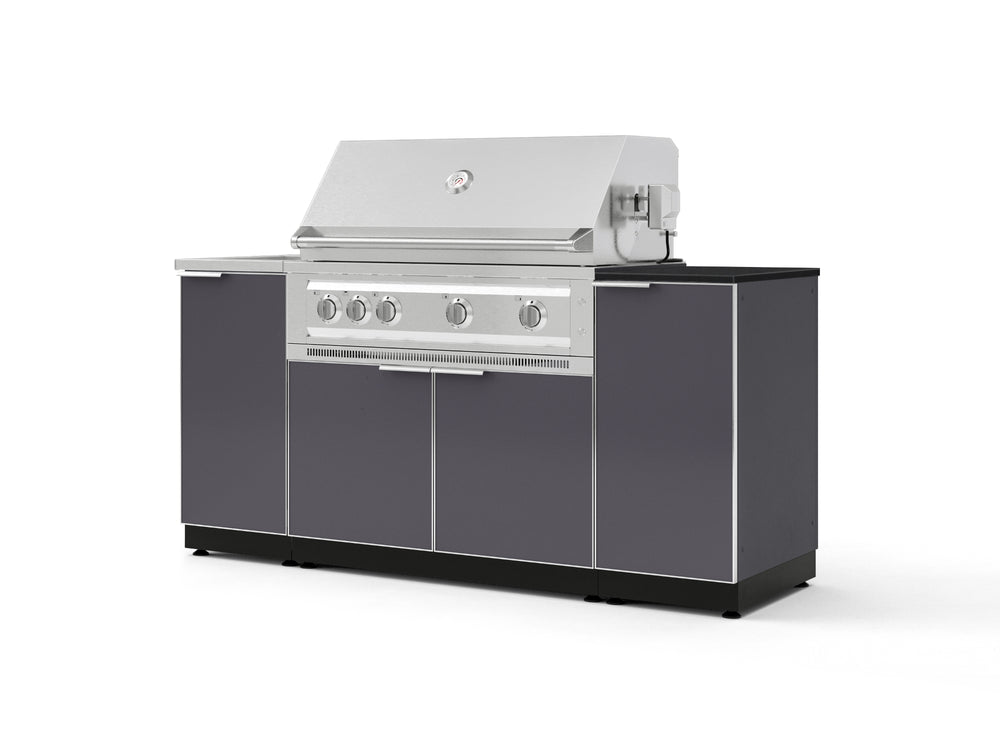 NewAge Outdoor Kitchens Outdoor Grill Island Aluminum 5-Piece Cabinet Set with Sink, 1 Door, Grill Cabinet, Platinum Grill and Stainless Steel Countertop - (Natural Gas) | Garage Giant