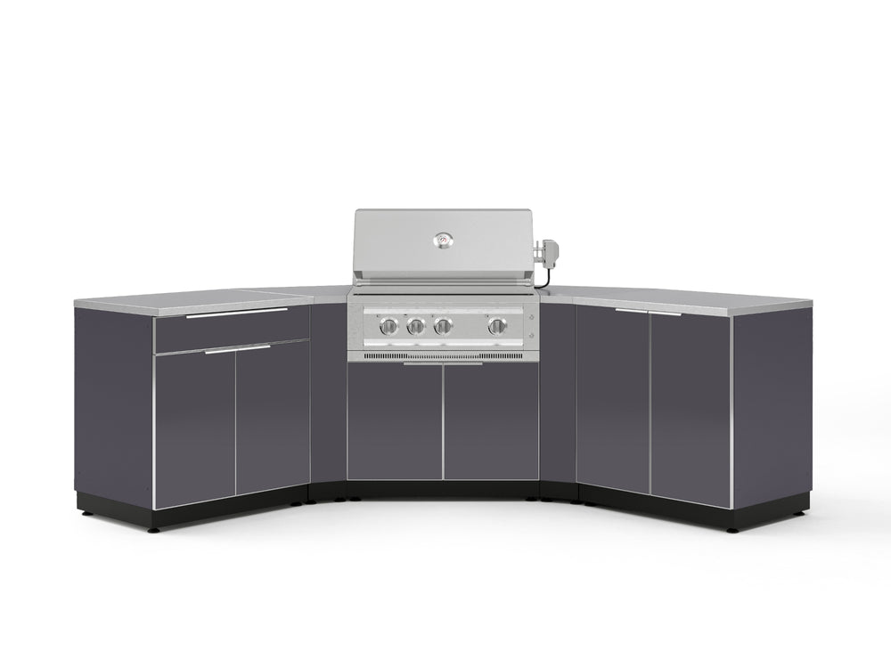 NewAge Outdoor Kitchens Aluminum 7-Piece Cabinet Set with 2 Door, Bar, Corner, Grill Cabinet, Platinum Grill, and Countertops-71006-Garage Giant