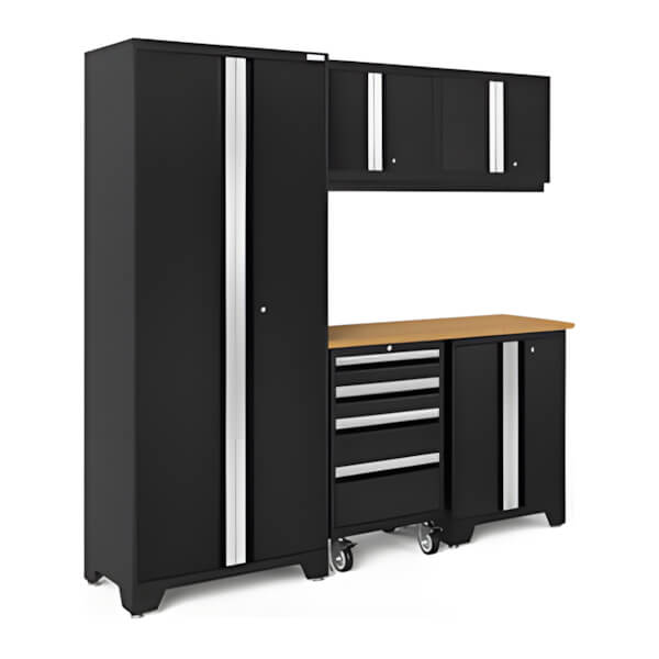 NewAge Garage Cabinets BOLD Series Black 6-Piece Set with Bamboo Top-63052-Garage Giant