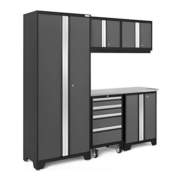 NewAge Garage Cabinets BOLD Series Grey 6-Piece Set with Stainless Steel Top-50400-Garage Giant