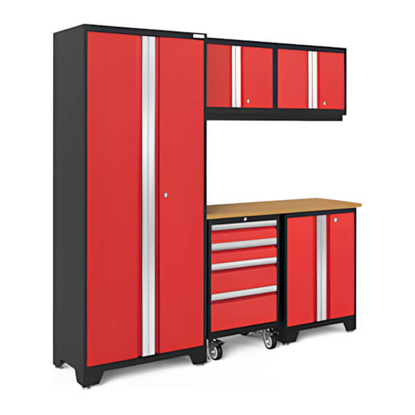 NewAge Garage Cabinets BOLD Series Red 6-Piece Set with Bamboo Top-50601-Garage Giant