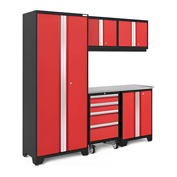 NewAge Garage Cabinets BOLD Series Red 6-Piece Set with Stainless Steel Top-50600-Garage Giant