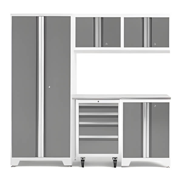 NewAge Garage Cabinets BOLD Series Platinum 6-Piece Set with Stainless Steel Top-54863-Garage Giant