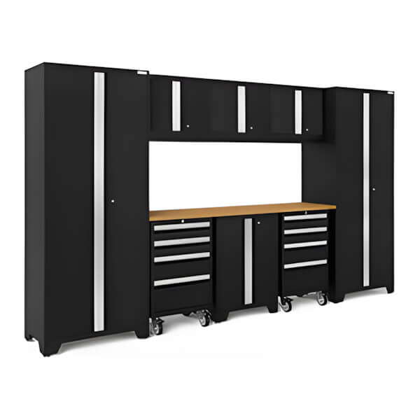 NewAge Garage Cabinets BOLD Series Black 9-Piece Set with Bamboo Top-63198-Garage Giant