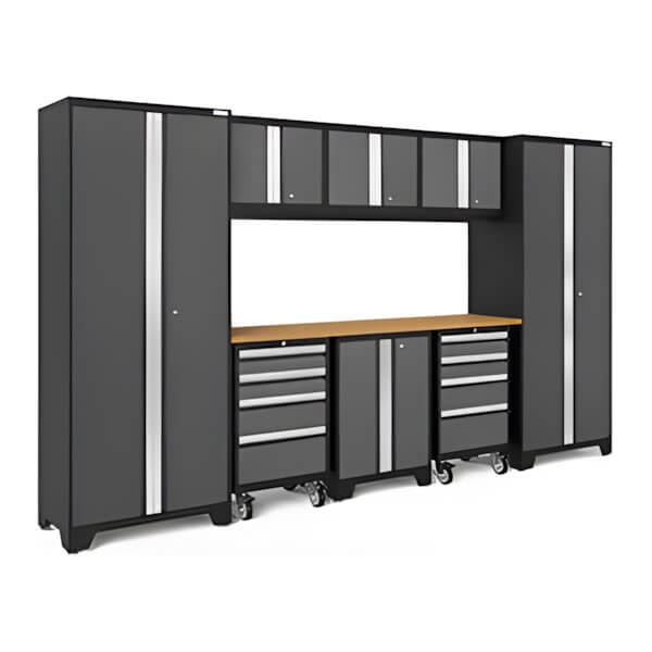 NewAge Garage Cabinets BOLD Series Grey 9-Piece Set with Bamboo Top-50406-Garage Giant