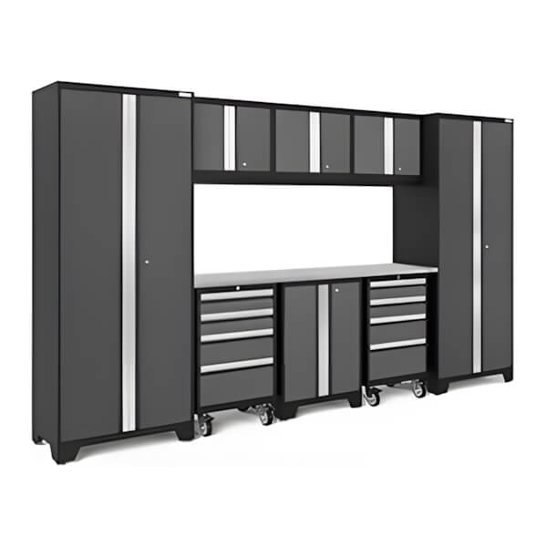 NewAge Garage Cabinets BOLD Series Grey 9-Piece Set with Stainless Steel Top-50407-Garage Giant
