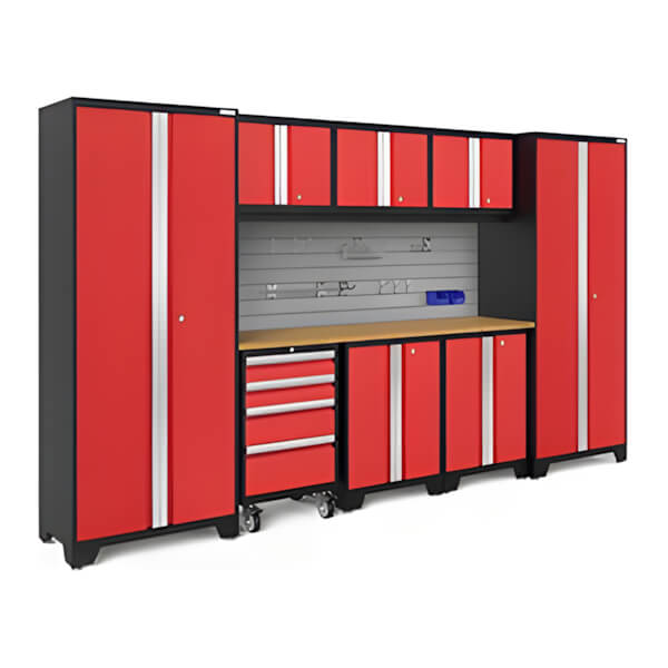 NewAge Garage Cabinets BOLD Series Red 9-Piece Set with Bamboo Top, Backsplash and Hook Kit-50936-Garage Giant
