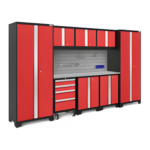 NewAge Garage Cabinets BOLD Series Red 9-Piece Set with Bamboo Top, Backsplash and Hook Kit-51528-Garage Giant