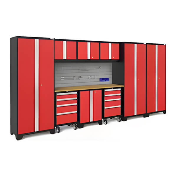 NewAge Garage Cabinets BOLD Series Red 10-Piece Set with Bamboo Top, Backsplash and Hook Kit-56641-Garage Giant