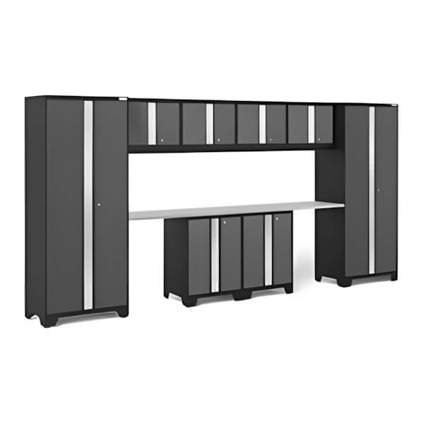 NewAge Garage Cabinets BOLD Series Grey 10-Piece Set with Stainless Steel Top-50057-Garage Giant