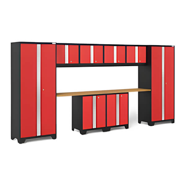 NewAge Garage Cabinets BOLD Series Red 10-Piece Set with Bamboo Top-50256-Garage Giant