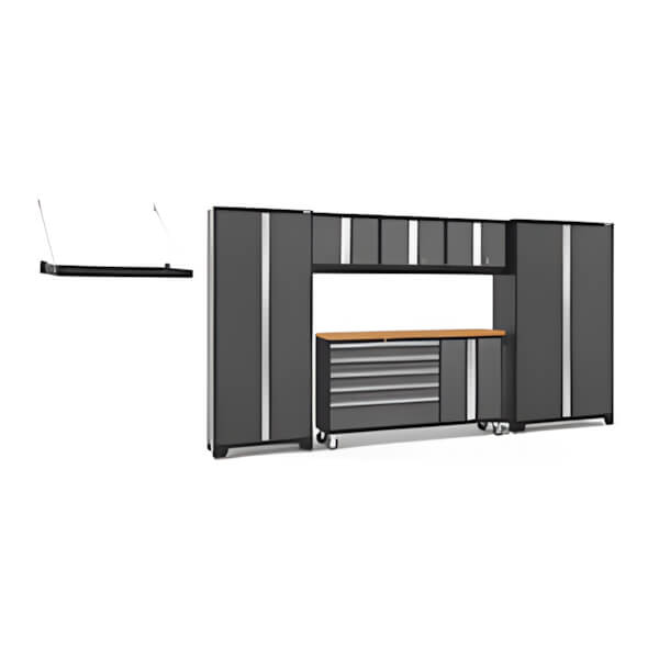 NewAge Garage Cabinets BOLD Grey 7-Piece Project Center Set with Bamboo Top and Wall Shelf-56627-Garage Giant