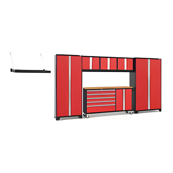 NewAge Garage Cabinets BOLD Red 7-Piece Project Center Set with Bamboo Top and Wall Shelf-56629-Garage Giant