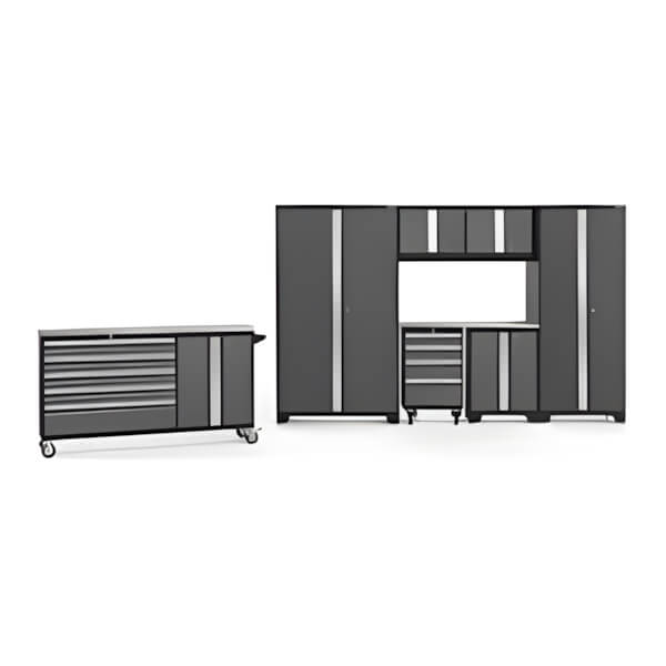 NewAge Garage Cabinets BOLD Grey 8-Piece Project Center Set with Stainless Steel Top-56002-Garage Giant