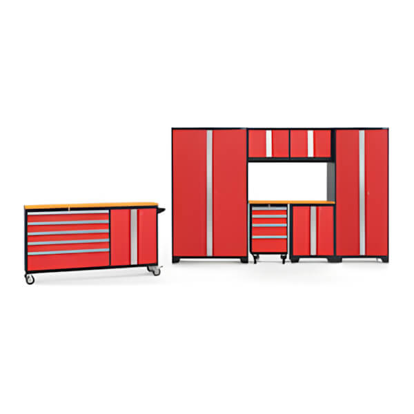 NewAge Garage Cabinets BOLD Red 8-Piece Project Center Set with Bamboo Top-56357-Garage Giant