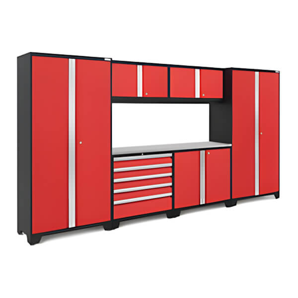 NewAge Garage Cabinets BOLD Series Extra-Wide Red 7-Piece Set with Stainless Steel Top-53242-Garage Giant