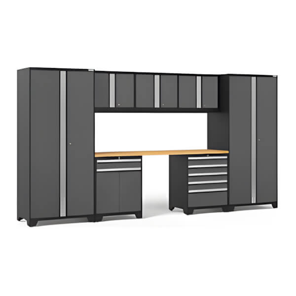 NewAge Garage Cabinets PRO Series Grey 8-Piece Set with Bamboo Top-52092-Garage Giant