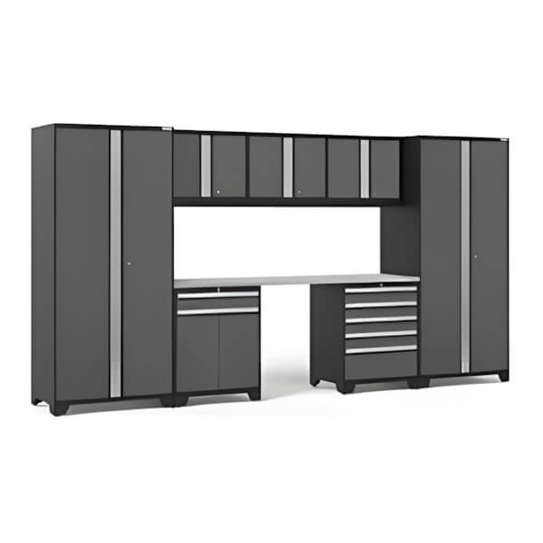 NewAge Garage Cabinets PRO Series Grey 8-Piece Set with Stainless Steel Top-52093-Garage Giant